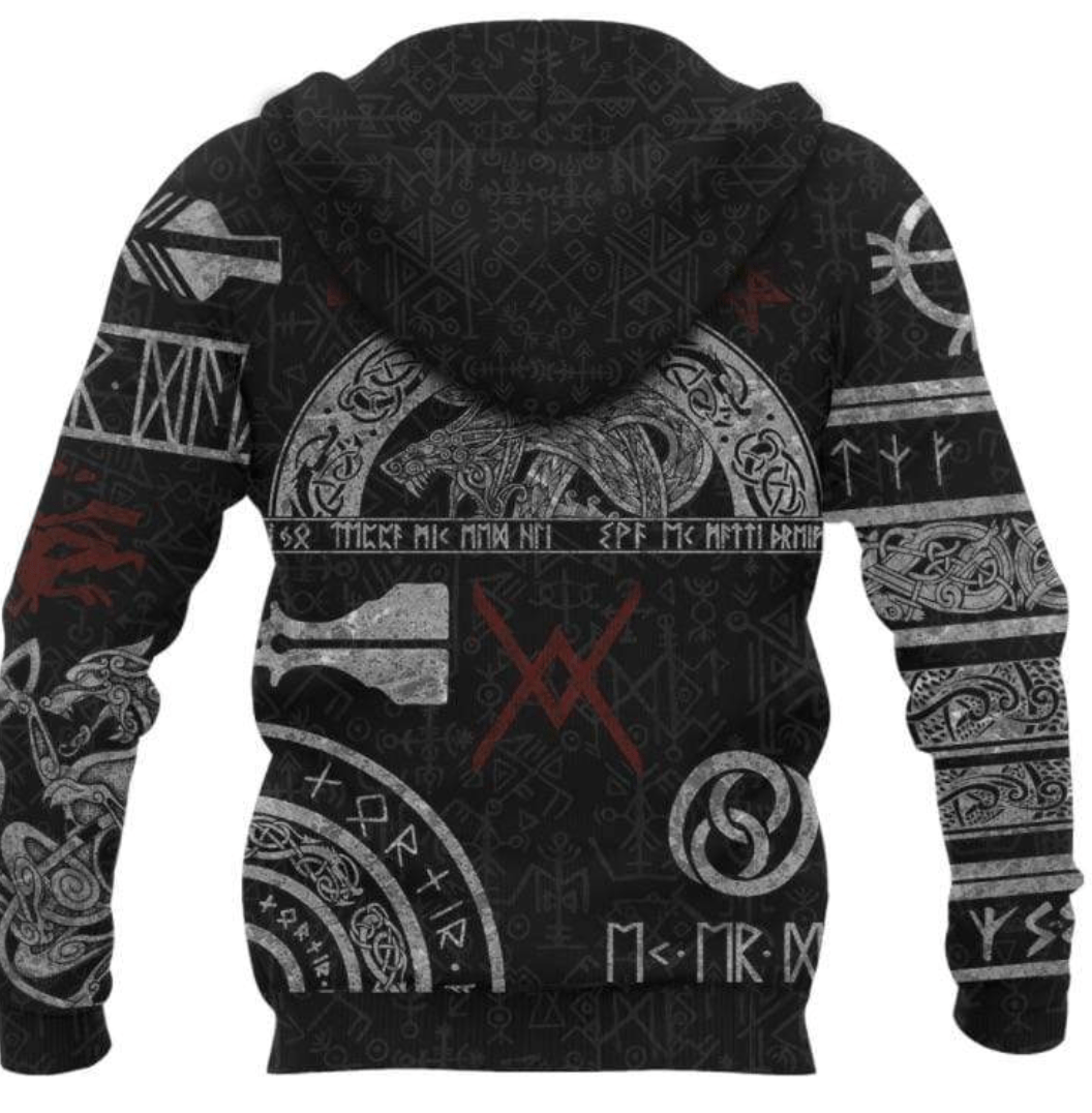 Hoodie Vikings Men's Hoodie Odin Tattoo 3D Print Ancient Treasures Ancientreasures Viking Odin Thor Mjolnir Celtic Ancient Egypt Norse Norse Mythology