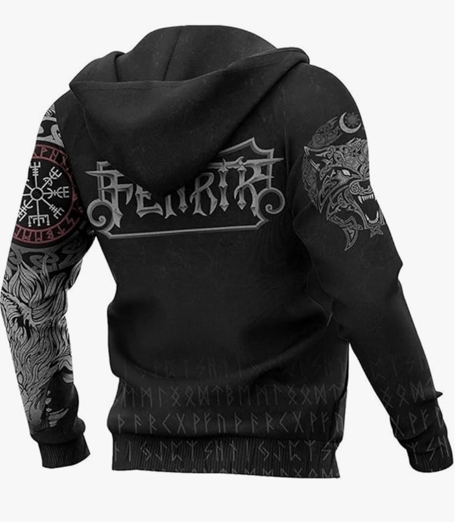 Hoodie Vikings Men's Hoodie Wolf 3D Print Ancient Treasures Ancientreasures Viking Odin Thor Mjolnir Celtic Ancient Egypt Norse Norse Mythology