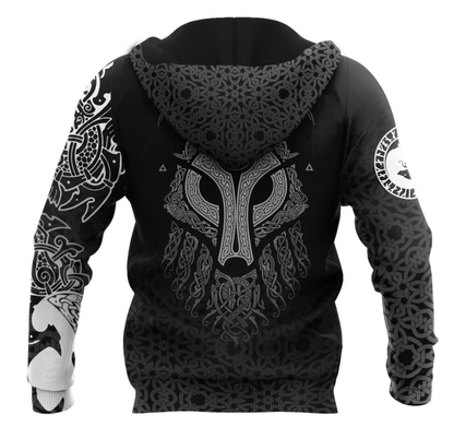 Hoodie Vikings Men's Hoodie Wolf Tattoo 3D Print Ancient Treasures Ancientreasures Viking Odin Thor Mjolnir Celtic Ancient Egypt Norse Norse Mythology