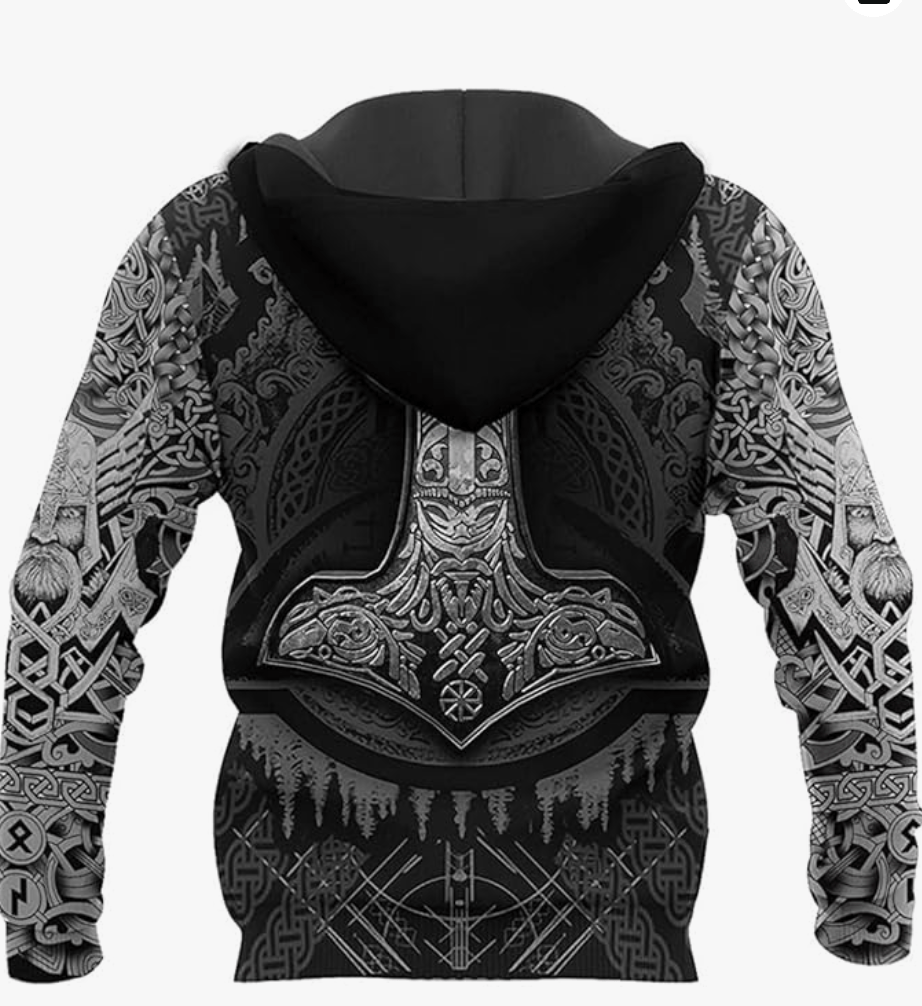 Hoodie Vikings Valknut Men's Hoodie Tattoo 3D Print Ancient Treasures Ancientreasures Viking Odin Thor Mjolnir Celtic Ancient Egypt Norse Norse Mythology