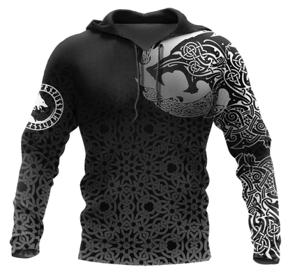 Hoodie XS Vikings Men's Hoodie Wolf Tattoo 3D Print Ancient Treasures Ancientreasures Viking Odin Thor Mjolnir Celtic Ancient Egypt Norse Norse Mythology