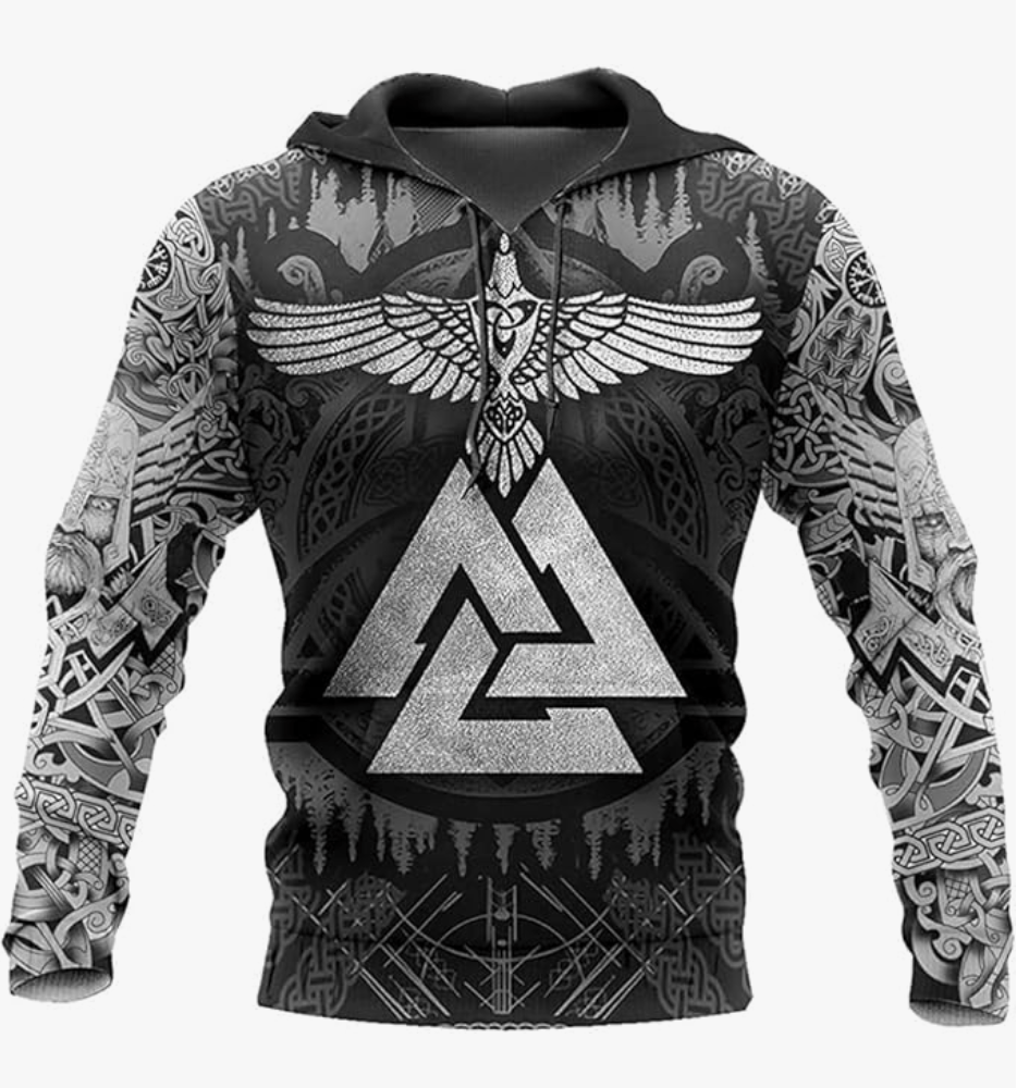 Black White Norse Runes Viking Tattoo 3D Hoodie Shirt - Anynee