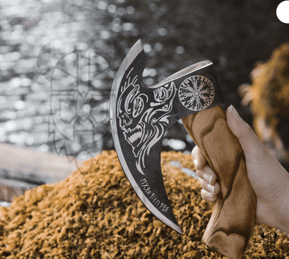 knife Viking Culture Pizza Cutter Axe & Leather Axe Sheath Ancient Treasures Ancientreasures Viking Odin Thor Mjolnir Celtic Ancient Egypt Norse Norse Mythology