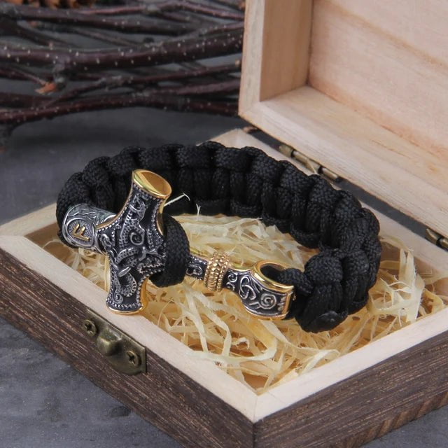 Mix Gold / 19cm Stainless Steel Viking Mjolnir Leather Bracelet Ancient Treasures Ancientreasures Viking Odin Thor Mjolnir Celtic Ancient Egypt Norse Norse Mythology