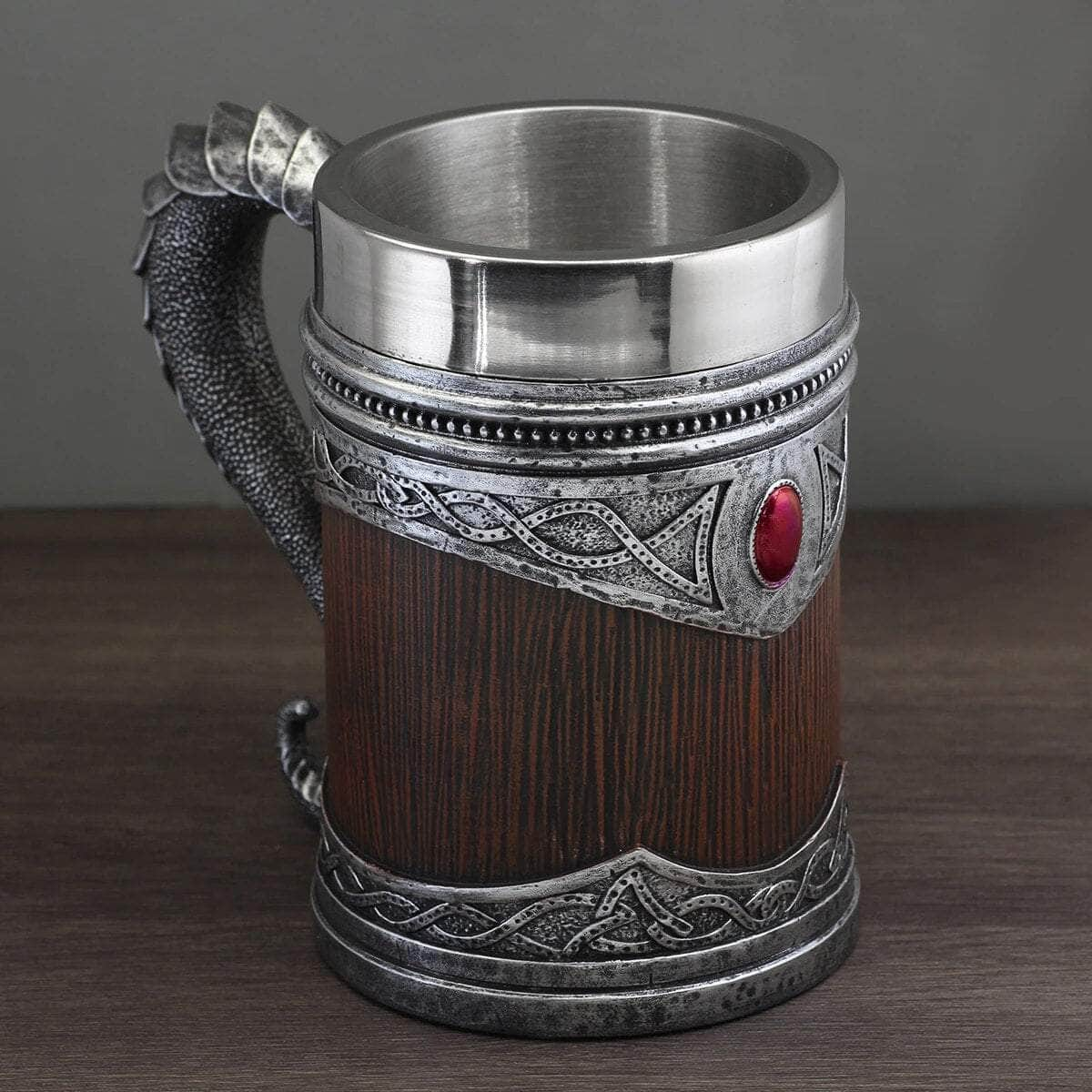 Mug Viking Dragon with Ruby Stone Stainless Steel Mug Ancient Treasures Ancientreasures Viking Odin Thor Mjolnir Celtic Ancient Egypt Norse Norse Mythology