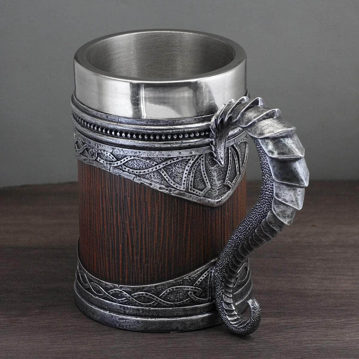 Mug Viking Dragon with Ruby Stone Stainless Steel Mug Ancient Treasures Ancientreasures Viking Odin Thor Mjolnir Celtic Ancient Egypt Norse Norse Mythology