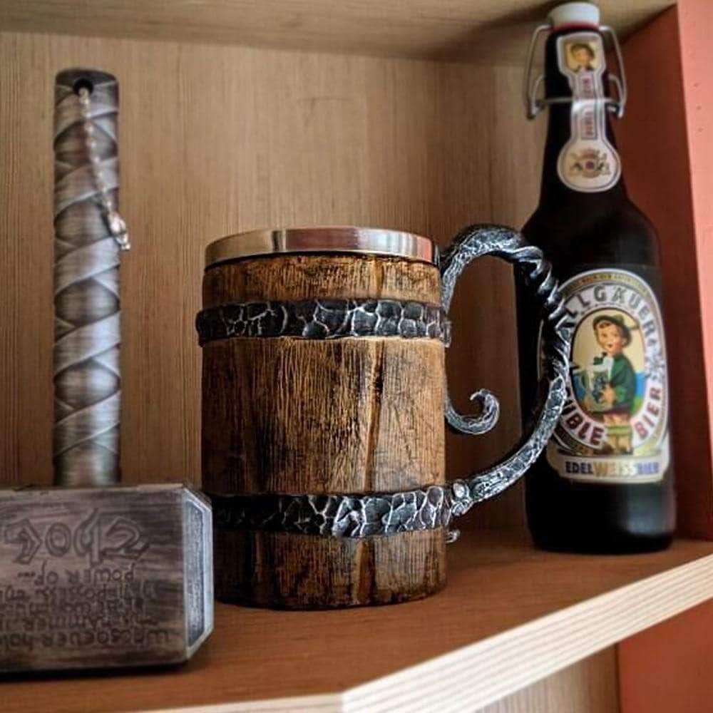 Mugs 1 Mug Free Viking Wooden Stainless Steel Tankard Mug for orders over $75 Ancient Treasures Ancientreasures Viking Odin Thor Mjolnir Celtic Ancient Egypt Norse Norse Mythology