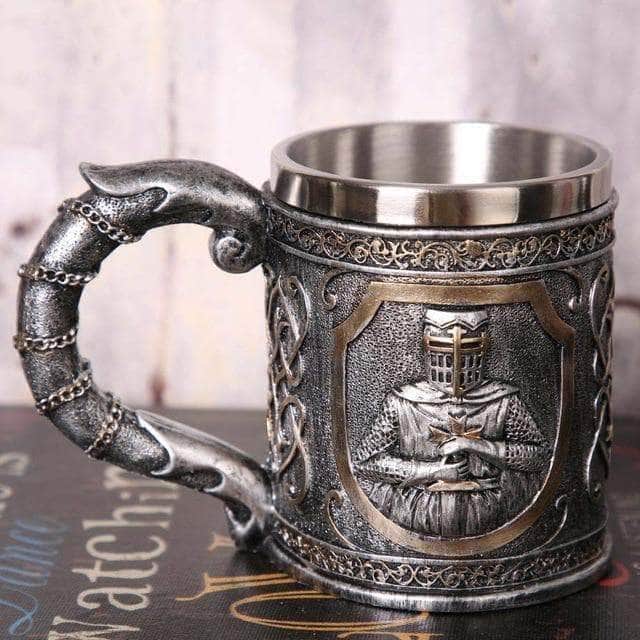 Mugs Templar Beer Stainless Steel Mug - Bundles Ancient Treasures Ancientreasures Viking Odin Thor Mjolnir Celtic Ancient Egypt Norse Norse Mythology