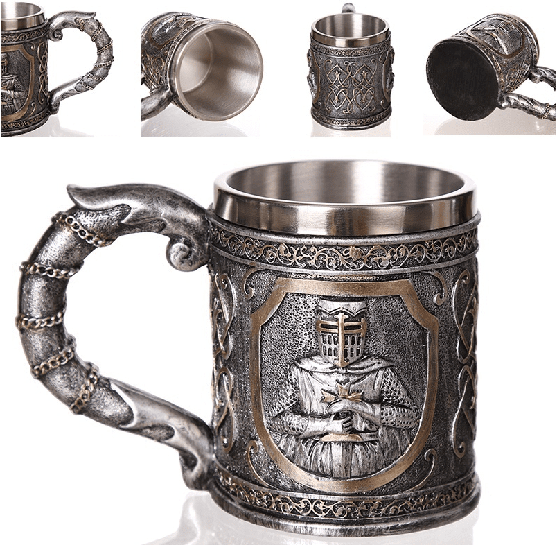 Mugs Templar Beer Stainless Steel Mug - Bundles Ancient Treasures Ancientreasures Viking Odin Thor Mjolnir Celtic Ancient Egypt Norse Norse Mythology