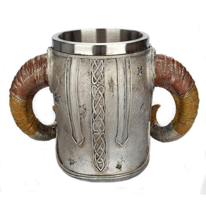 Mugs Vikings Goat Horns Stainless Steel Mug - Bundles Ancient Treasures Ancientreasures Viking Odin Thor Mjolnir Celtic Ancient Egypt Norse Norse Mythology