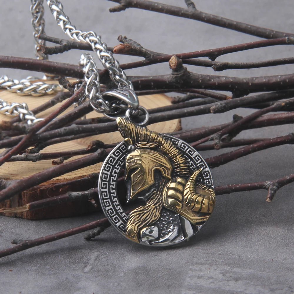 Never Fade Sparta Helmet pendant necklace with wooden box as men gift Ancient Treasures Ancientreasures Viking Odin Thor Mjolnir Celtic Ancient Egypt Norse Norse Mythology