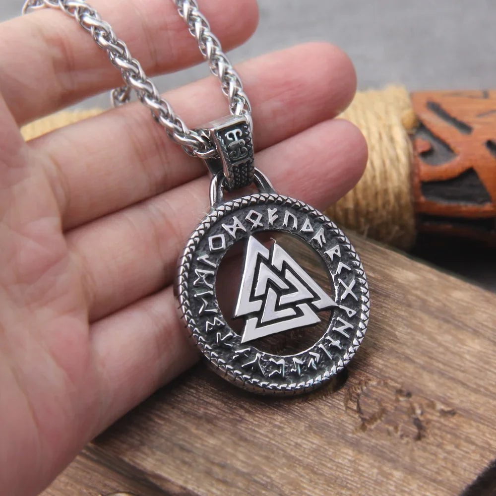 Never Fade The Valknut Viking Runes Necklace Pendant Scandinavian Norse Vikings Charms with wooden box as men gift Ancient Treasures Ancientreasures Viking Odin Thor Mjolnir Celtic Ancient Egypt Norse Norse Mythology