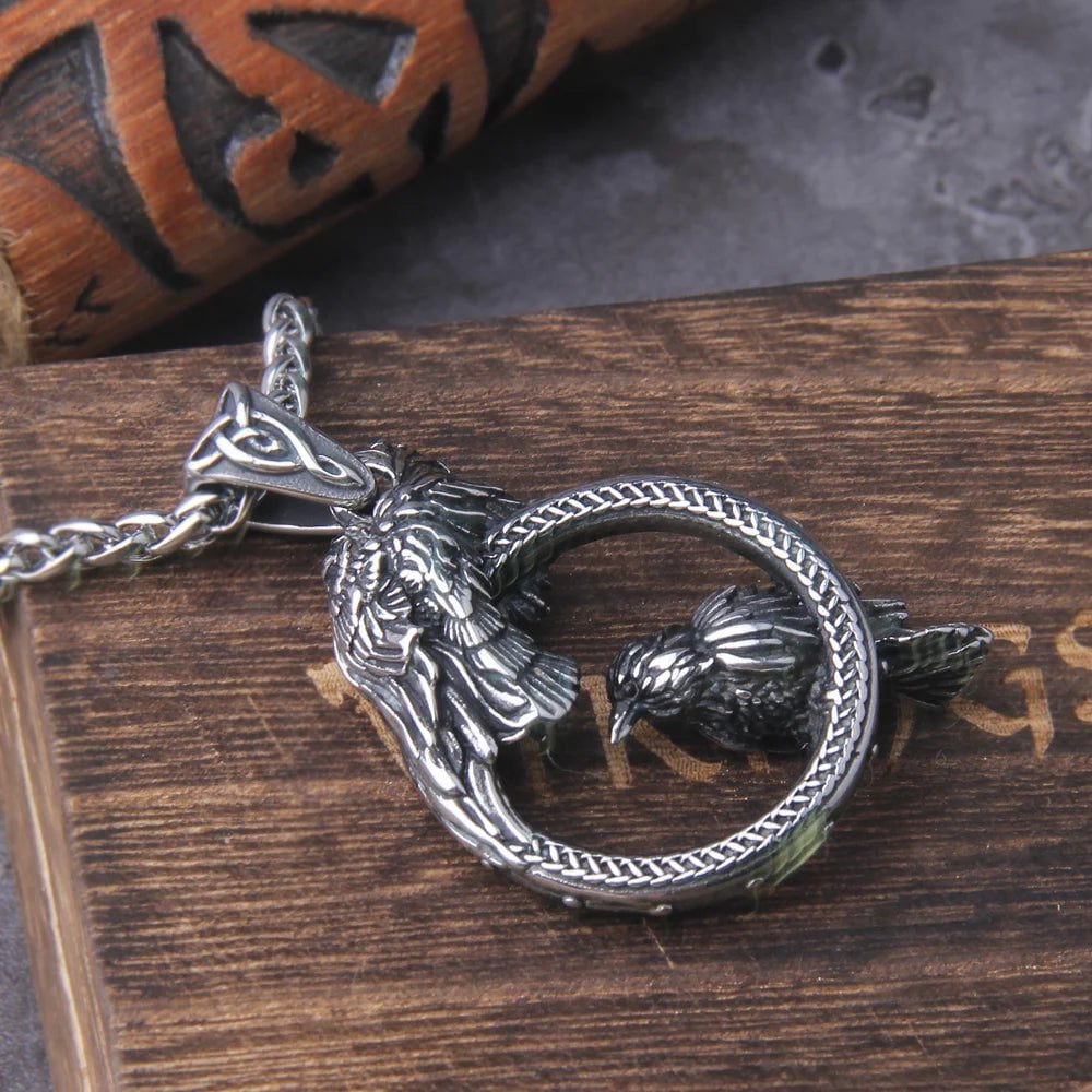 Nordic mythology Odin Huginn and Muninn pendant necklace viking Raven necklace stainless steel never fade with wooden box Ancient Treasures Ancientreasures Viking Odin Thor Mjolnir Celtic Ancient Egypt Norse Norse Mythology