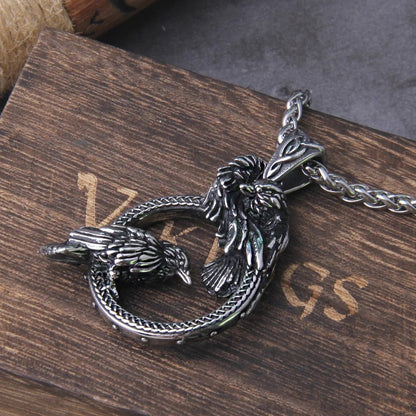 Nordic mythology Odin Huginn and Muninn pendant necklace viking Raven necklace stainless steel never fade with wooden box Ancient Treasures Ancientreasures Viking Odin Thor Mjolnir Celtic Ancient Egypt Norse Norse Mythology