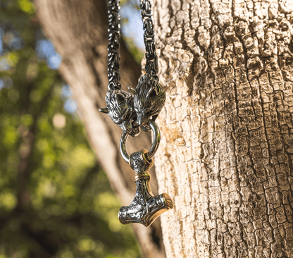 Pendants & Necklaces Vikings Wolf Mjolnir Stainless Steel King Chain Necklace Ancient Treasures Ancientreasures Viking Odin Thor Mjolnir Celtic Ancient Egypt Norse Norse Mythology