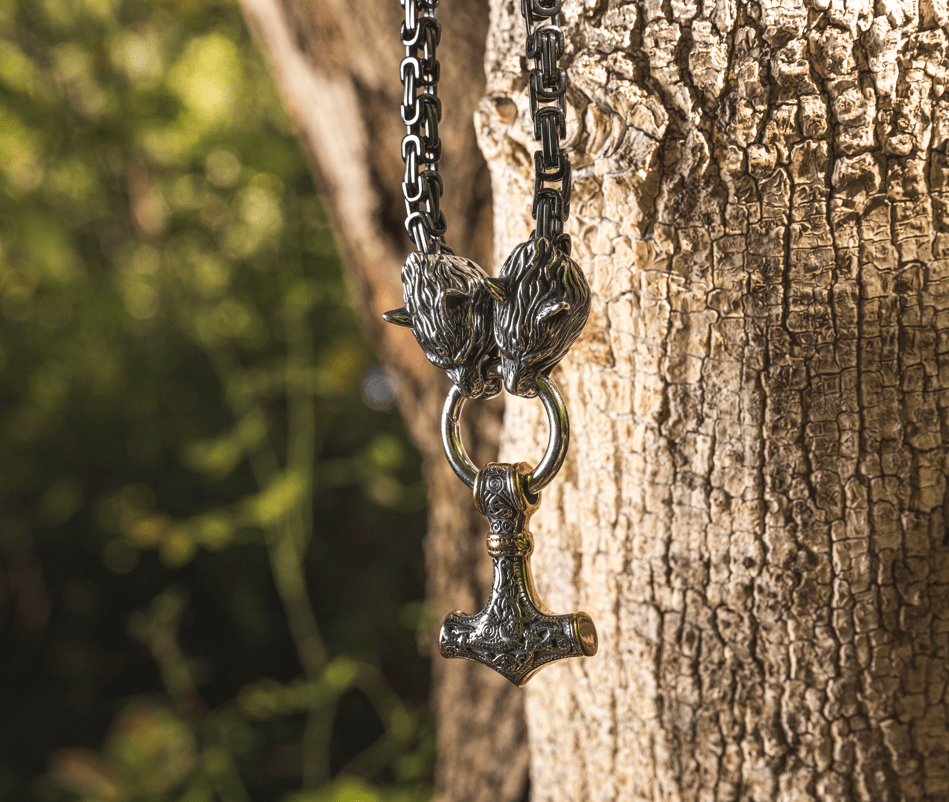 Pendants & Necklaces Vikings Wolf Mjolnir Stainless Steel King Chain Necklace Ancient Treasures Ancientreasures Viking Odin Thor Mjolnir Celtic Ancient Egypt Norse Norse Mythology