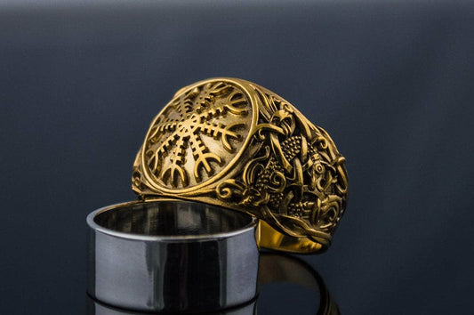 Ring 14K Gold Helm of Awe Ring with Mammen Ornament Viking Jewelry Ancient Treasures Ancientreasures Viking Odin Thor Mjolnir Celtic Ancient Egypt Norse Norse Mythology