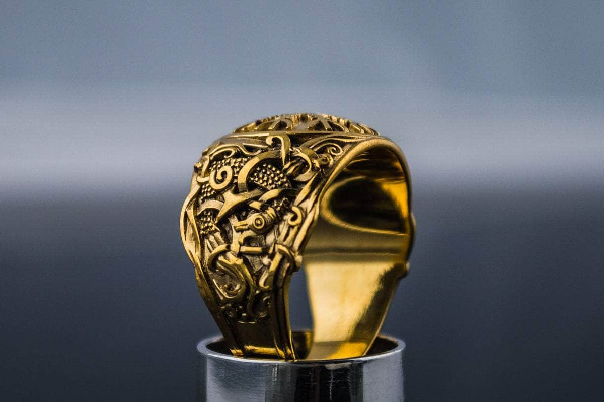 Ring 14K Gold Helm of Awe Ring with Mammen Ornament Viking Jewelry Ancient Treasures Ancientreasures Viking Odin Thor Mjolnir Celtic Ancient Egypt Norse Norse Mythology