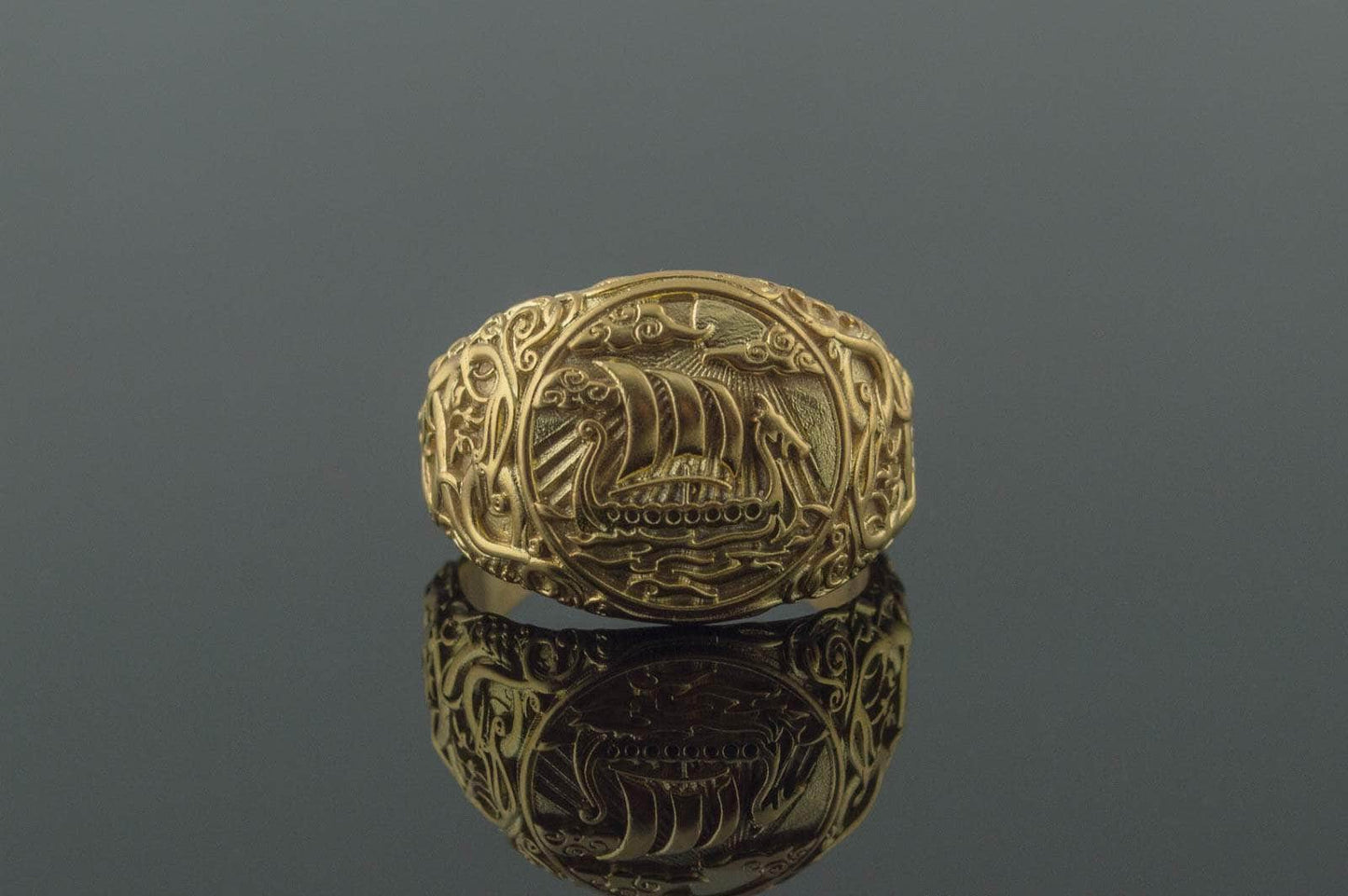 Rings Drakkar Symbol Ring with Urnes Style Gold Viking Jewelry Ancient Treasures Ancientreasures Viking Odin Thor Mjolnir Celtic Ancient Egypt Norse Norse Mythology