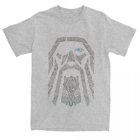 Shirts & Tops Gray / XS Vikings Odin Exclusive Cotton T-Shirt Ancient Treasures Ancientreasures Viking Odin Thor Mjolnir Celtic Ancient Egypt Norse Norse Mythology