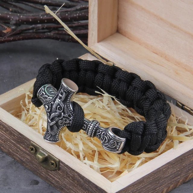 Silver / 19cm Stainless Steel Viking Mjolnir Leather Bracelet Ancient Treasures Ancientreasures Viking Odin Thor Mjolnir Celtic Ancient Egypt Norse Norse Mythology