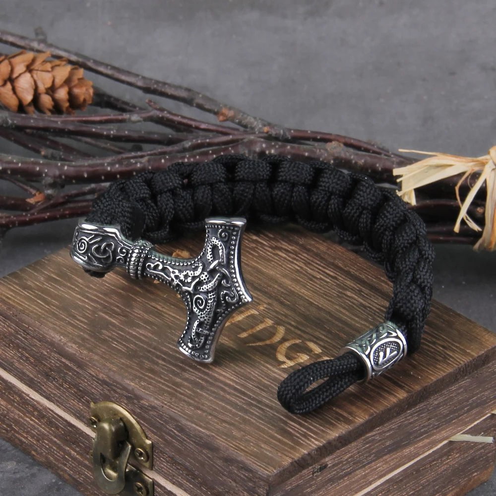 Stainless Steel Viking Mjolnir Leather Bracelet Ancient Treasures Ancientreasures Viking Odin Thor Mjolnir Celtic Ancient Egypt Norse Norse Mythology