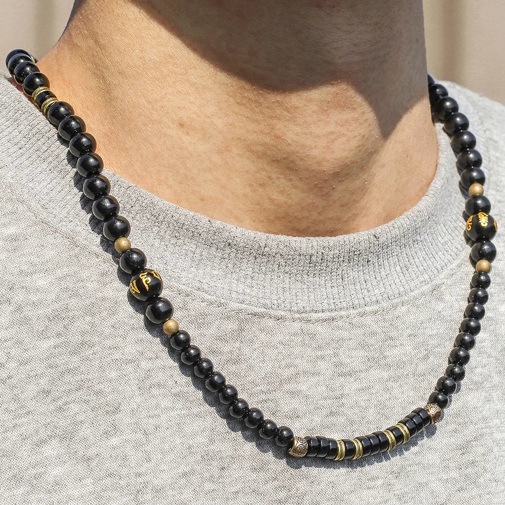 Black Tibetan Mantra Bead Necklace