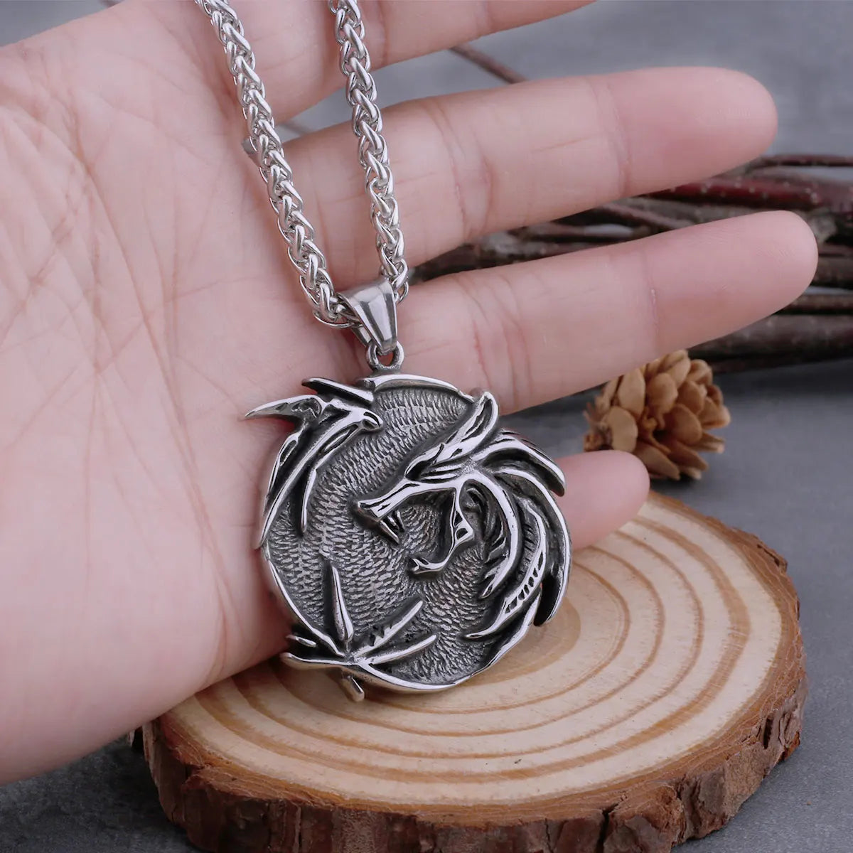 Viking Twin Dragon Pendant Necklace