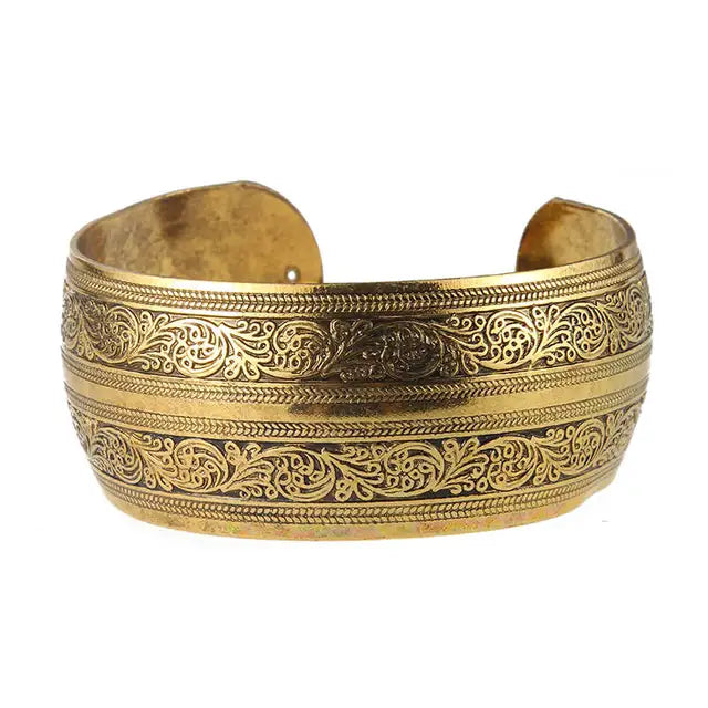 Vintage Tibetan Bronze Metal Carving Cuff Bracelet