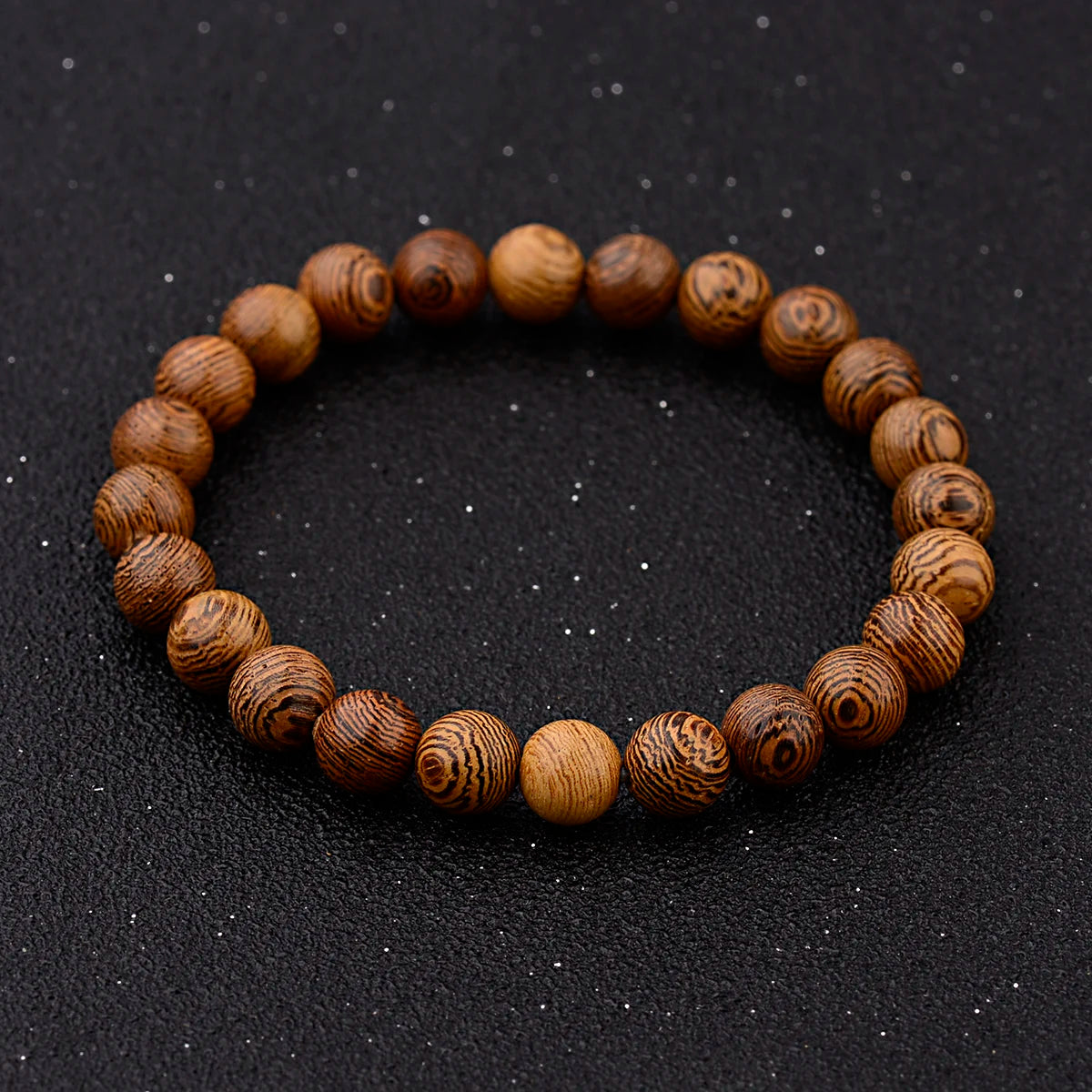 Tibetan Mantra Bracelet – Black & Wood Beads