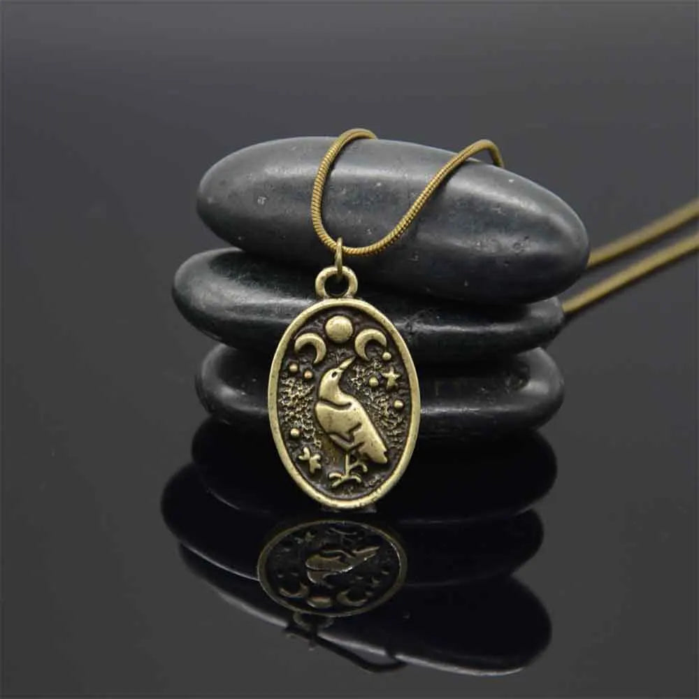 Odin's Raven & Triple Moon Amulet Necklace