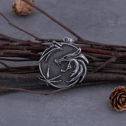 Viking Twin Dragon Pendant Necklace