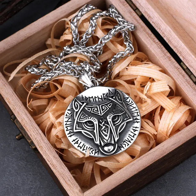 Viking Wolf Head Necklace