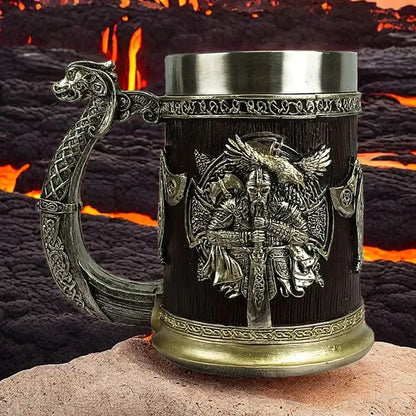 Medieval Dragon Crest Stainless Steel Beer Mug