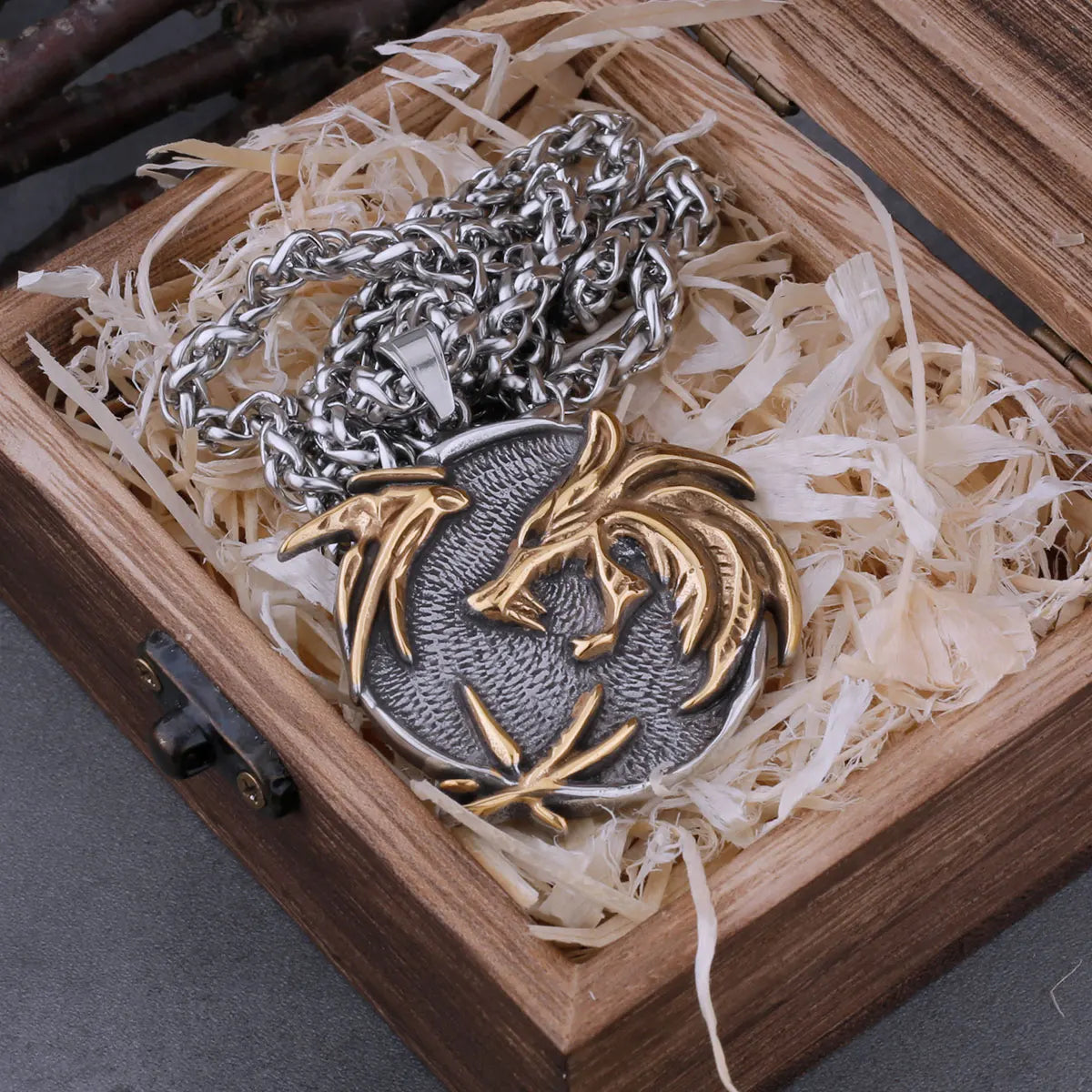 Viking Twin Dragon Pendant Necklace