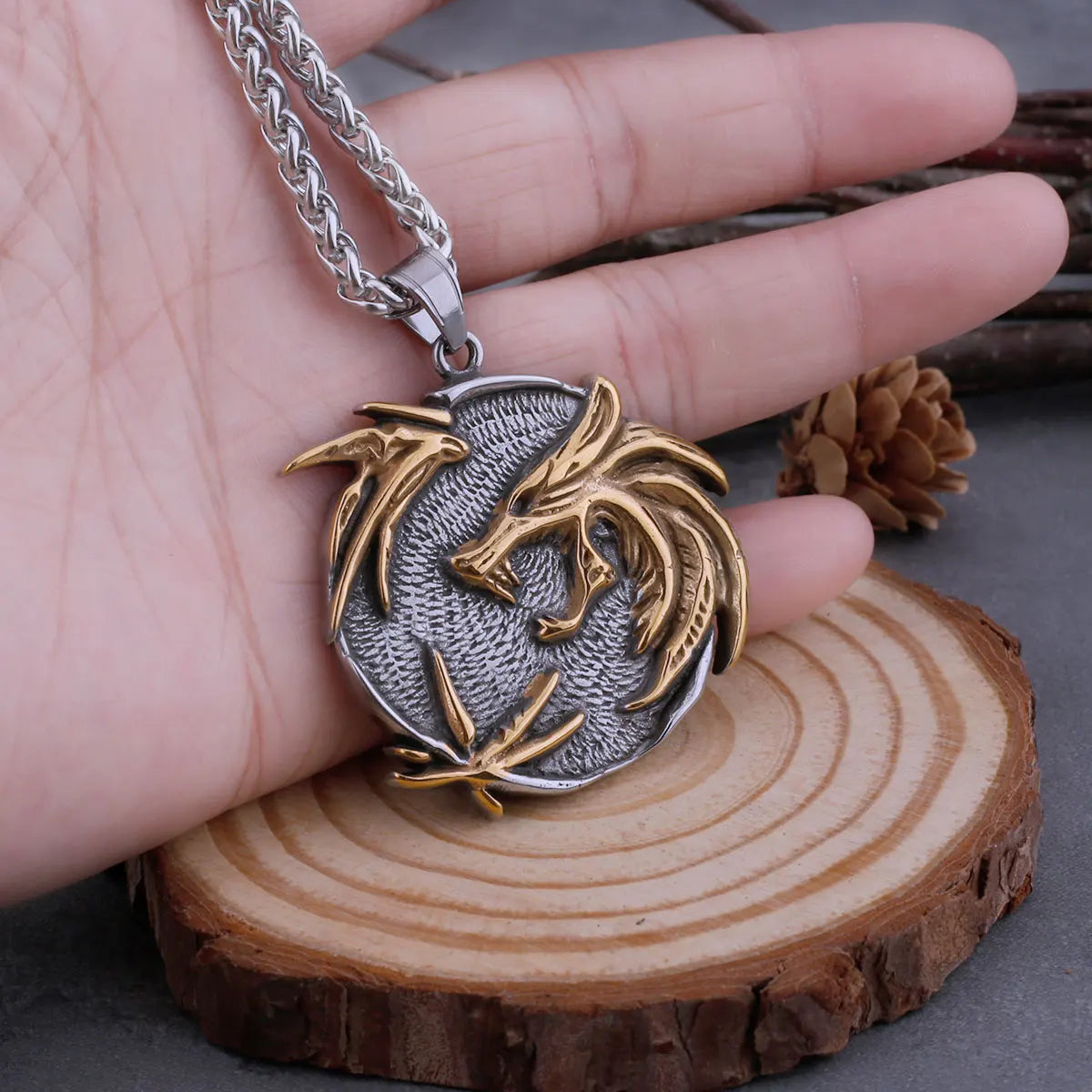 Viking Twin Dragon Pendant Necklace