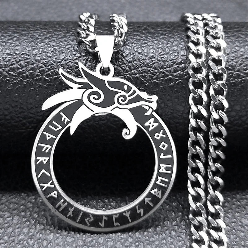 Viking Ouroboros Rune Dragon Necklace