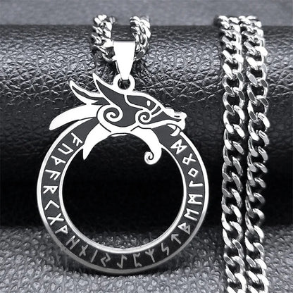 Viking Ouroboros Rune Dragon Necklace