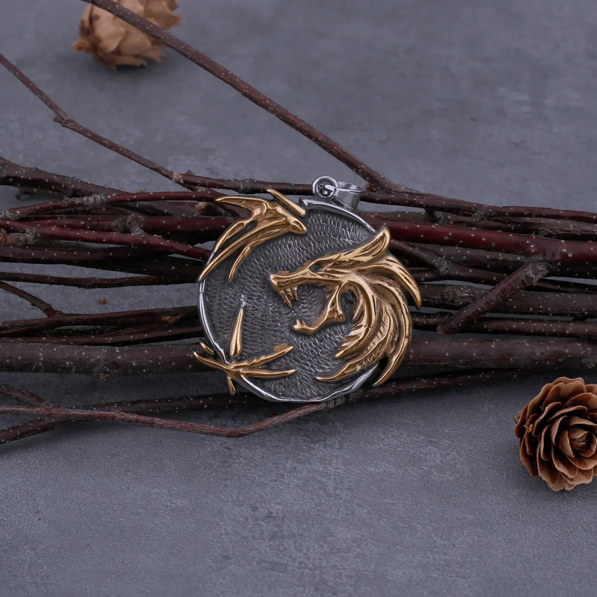 Viking Twin Dragon Pendant Necklace