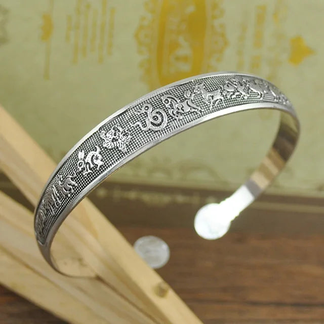 Tibetan Silver Metal Carving Cuff Bracelet