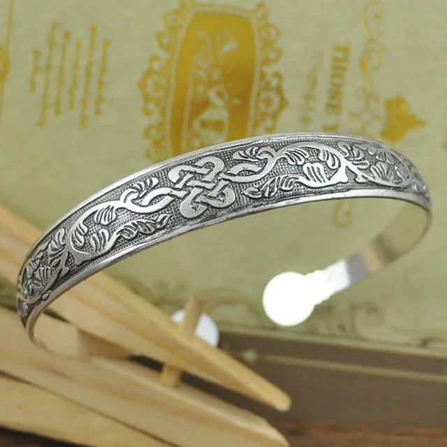 Tibetan Silver Metal Carving Cuff Bracelet