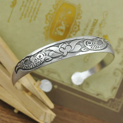 Tibetan Silver Metal Carving Cuff Bracelet