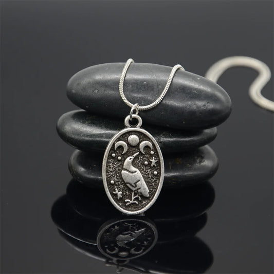 Odin's Raven & Triple Moon Amulet Necklace