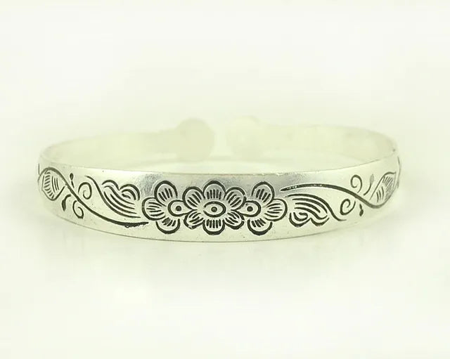 Tibetan Silver Metal Carving Cuff Bracelet