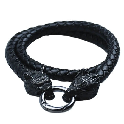 Thor’s Hammer Mjölnir Pendant with Wolf Head Rune Bracelet