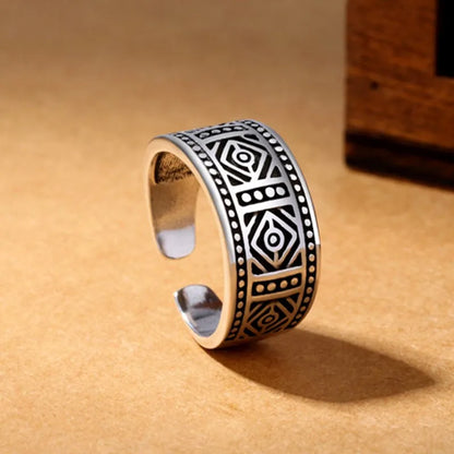 Tibetan Silver Geometric Adjustable Ring