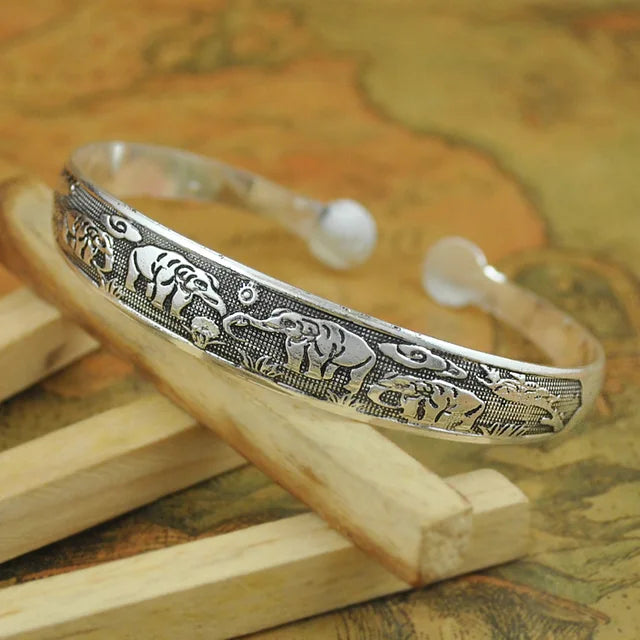 Tibetan Silver Metal Carving Cuff Bracelet