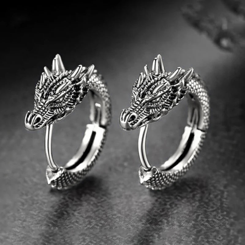 Viking Dragon Guardian Hoop Earrings