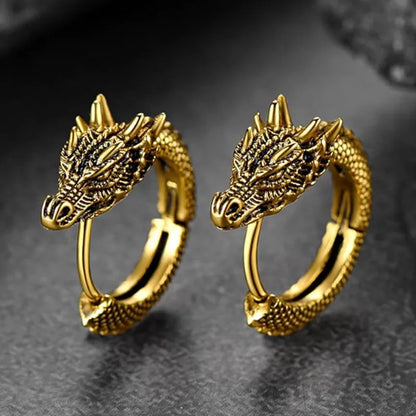 Viking Dragon Guardian Hoop Earrings