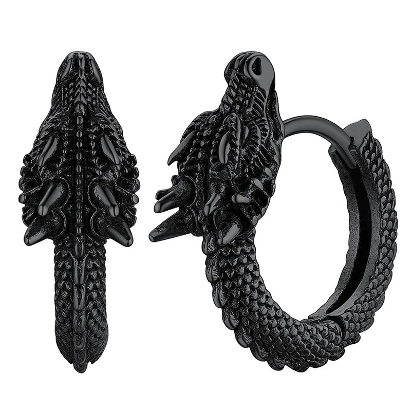Viking Dragon Guardian Hoop Earrings